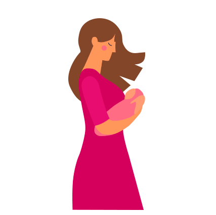 Dibujo de una mamá amamatando a su bebé y jugando mientras lo tiene a upa