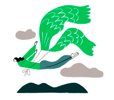 ilustración de una persona con alas, volando